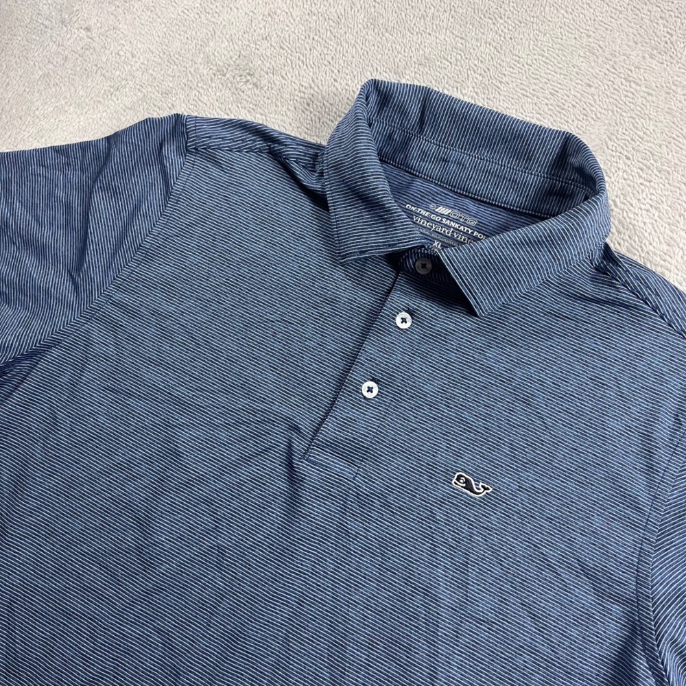Vineyard Vines Kids XL 18 Blue Sankaty Stripe On-The-Go Performance Polo Shirt